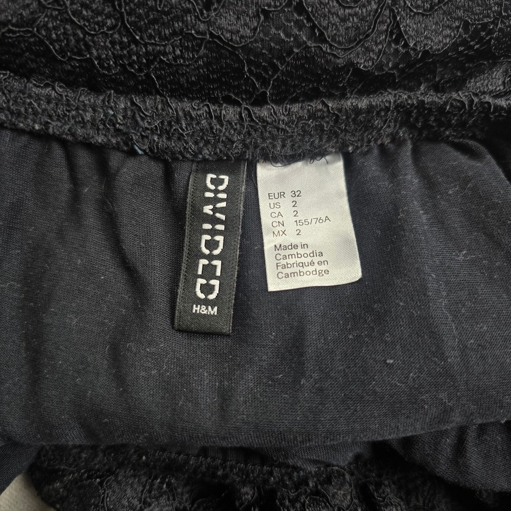 H&M Divided Lace Dress Women Size 2 Black Excellent Off Shoulder Fit Flare LBD - Picture 5 of 5